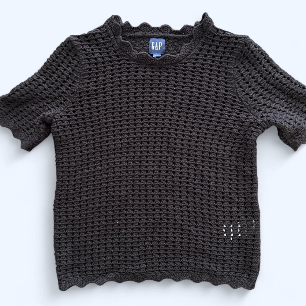 Gap Women’s Black Crochet Knit Whimsy Twee Cottagecore Top Scalloped Edges XS